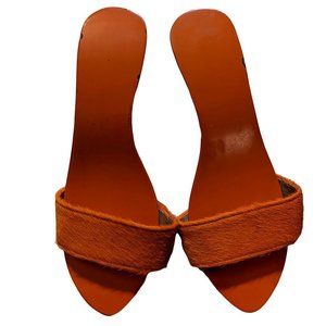 Hermes Paris Orange Lacquer Harako Amour Pony Hair Sandals 39